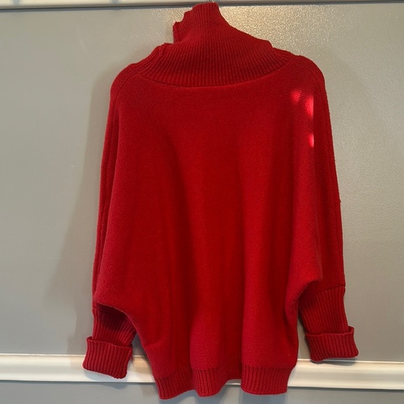 Festive Red Cowl Neck Sweater with Merry Design - Picture 2 of 5
